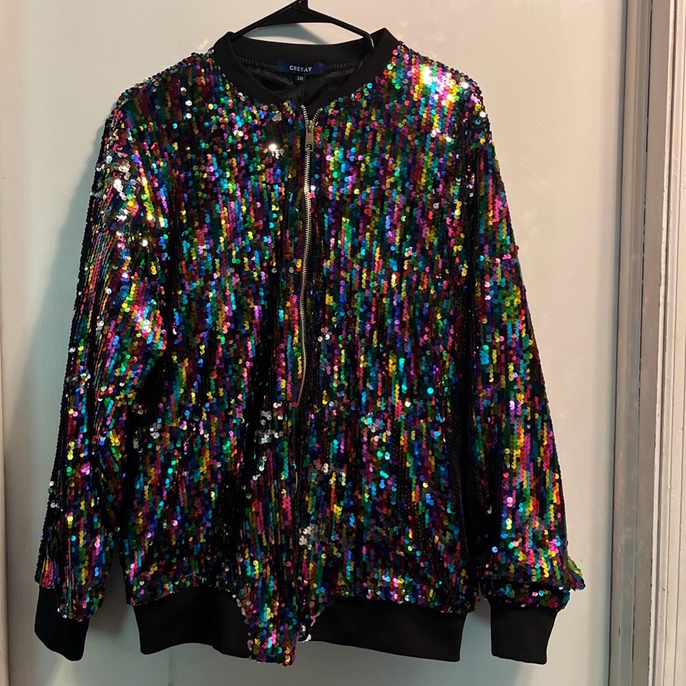 Cresay Multicolor Sequin Bomber Jacket